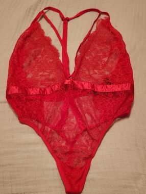 Victoria's Secret Red Lace Plunge Teddy Bodysuit